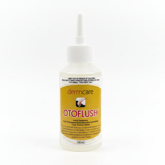 Bottle of Dermcare Otoflush on a white background
