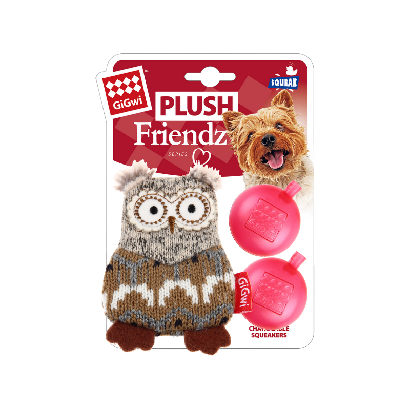 GiGwi Plush Friendz Owl with Refillable Squeaker