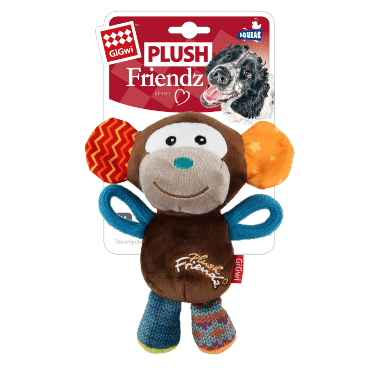 GiGwi Plush Friendz Monkey with Squeaker (Size M)
