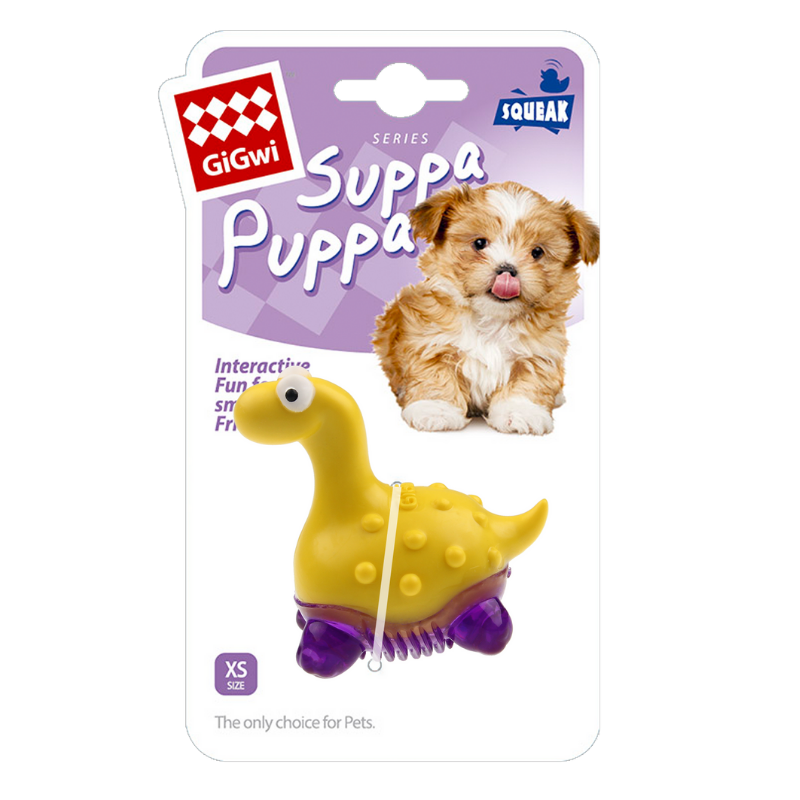 GiGwi Suppa Puppa Dinosaur Yellow/Purple with Squeaker